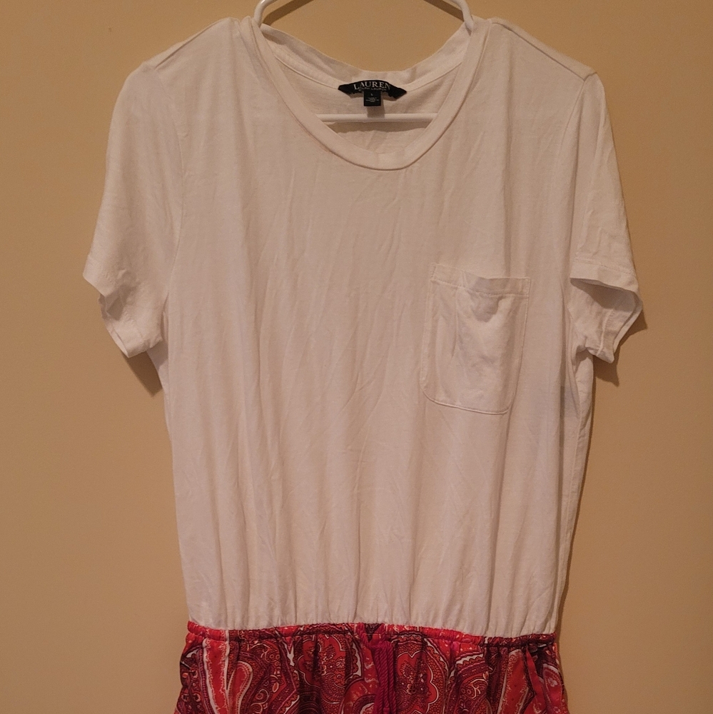 NWT Ralph Lauren Red Pink Paisley Print T-shirt Dress Size L